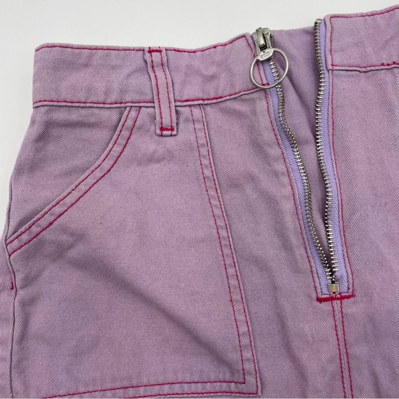 Lazy Oaf Purple Embroidered Cigarette Mini Skirt BROKEN Zipper Size 24 Purple - Picture 8 of 11